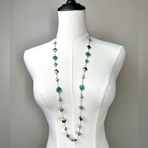 Elegant Long Gold and Turquoise Fashion Necklace